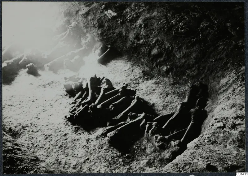 Tomb 10 at Ayios Iakovos: skeleton lying in the tomb chamber during excavation