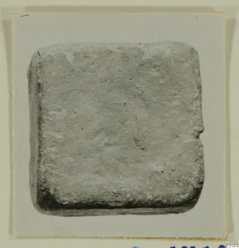 Square lead block from Idalion, seen from above on a card mount