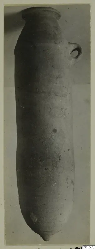 Pottery Plain White VII amphora from Vouni, Korakas tombs, standing upright