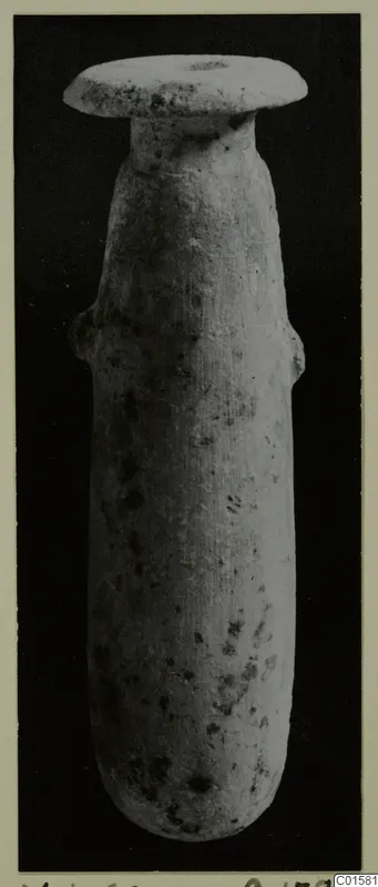 Alabaster vase with a flat disc-shaped rim and two small lug handles, from Vouni