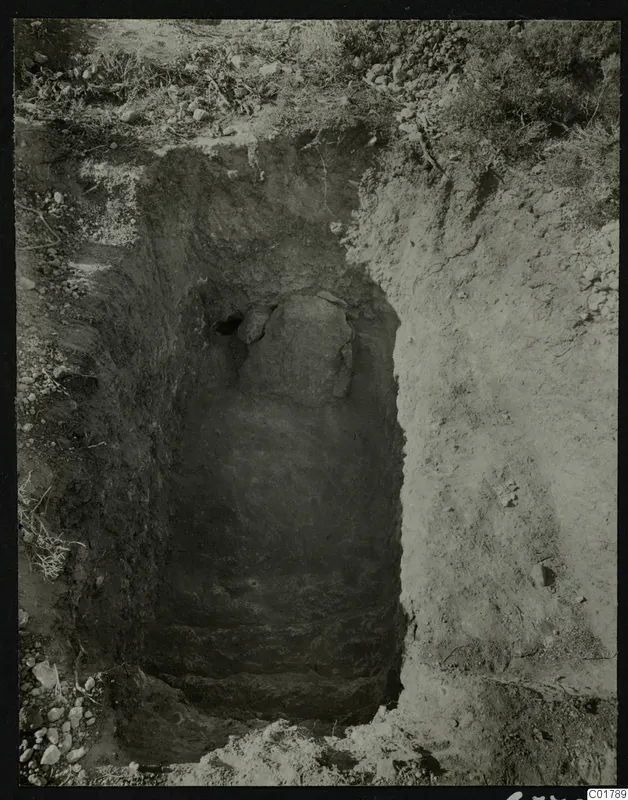 Excavation trench at Kountoura Trachonia with a large stone at the back of the cut