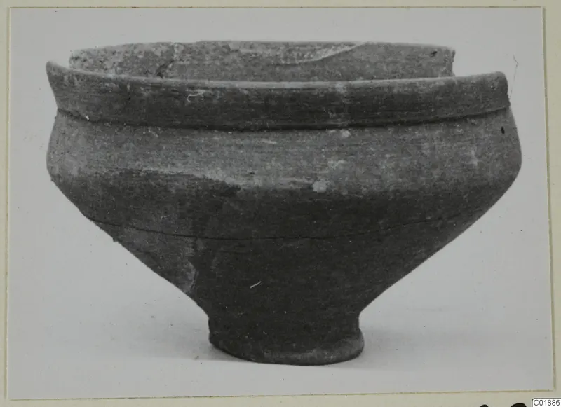 Pottery Stroke Polished Ware bowl with a narrow ring foot, seen from the side