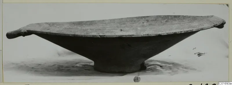 Shallow pottery dish with a flared rim and small handles, from the Marion tomb finds