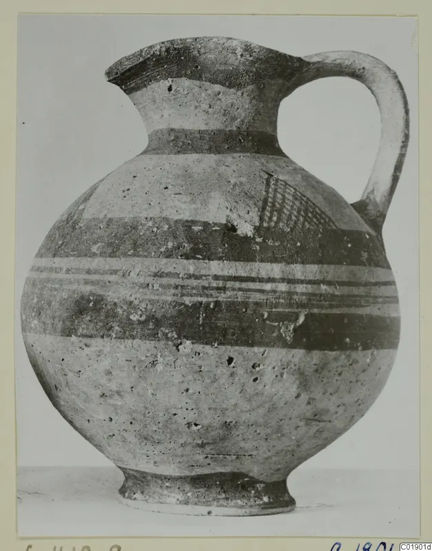 White Painted I jug from the Kastros tombs at Lapithos, with banded decoration and a strap handle