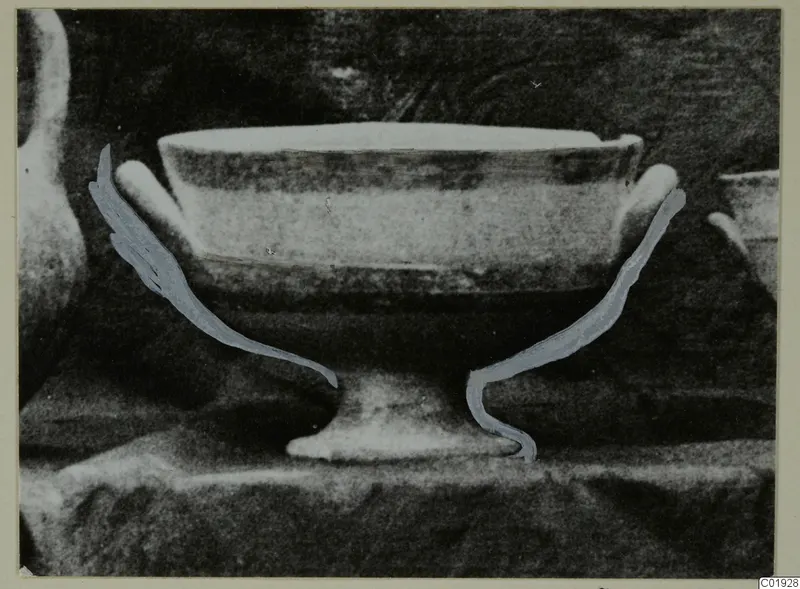 White Painted III-1 bowl from Lapithos, a footed bowl with two small handles