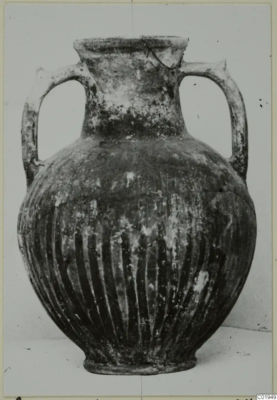 Black Slip Ware two-handled vessel with vertical ribbing, from the Lapithos Kastros tombs