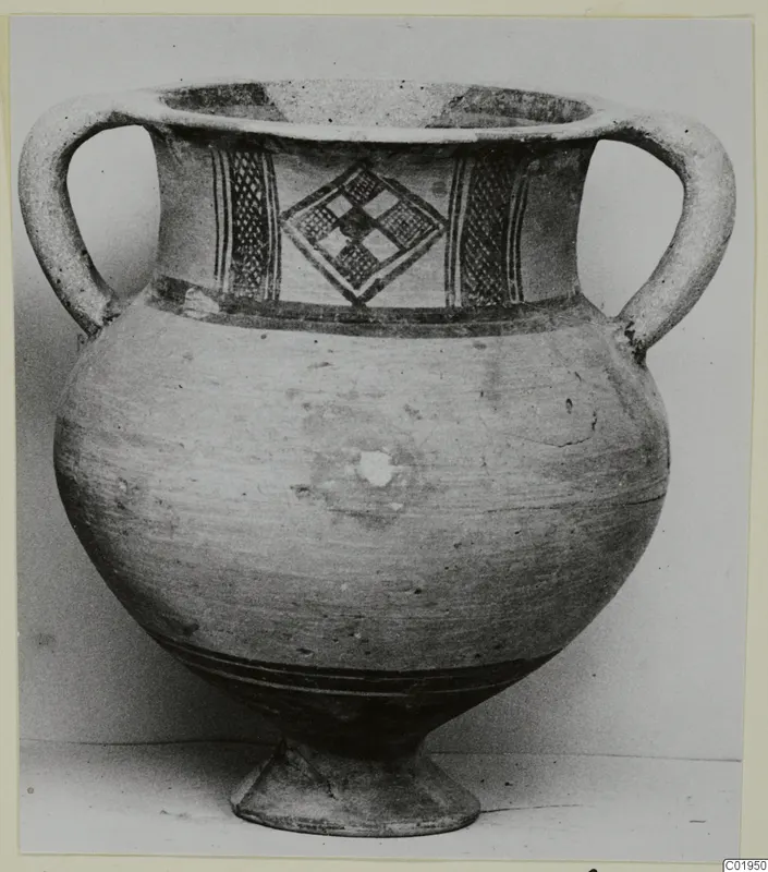 White Painted I amphora from Lapithos, with two handles and a painted diamond motif on the neck