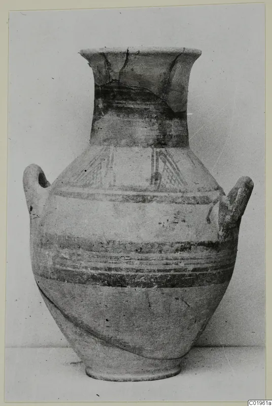 Two-handled White Painted I - II jar with a flared neck and painted bands, from Lapithos, Kastros tombs