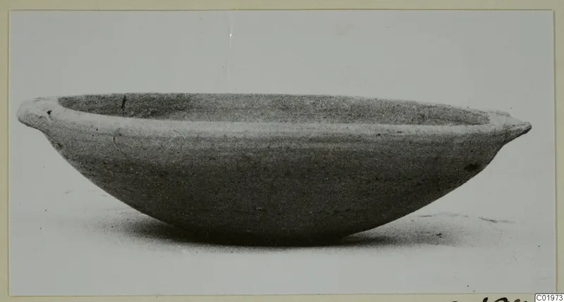 Plain White I-III bowl with two small handles on the rim, shown in side view