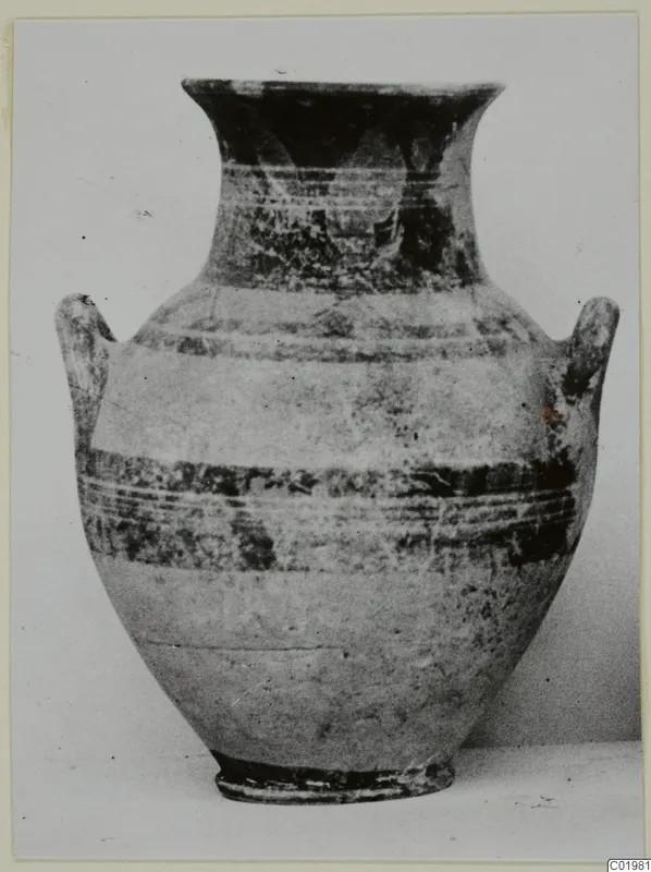 Pottery White Painted I-II two-handled jar from Lapithos, with dark painted bands