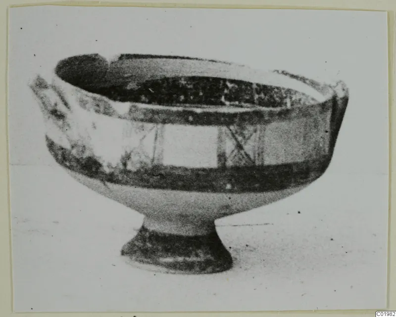 Pottery White Painted I bowl from Lapithos, a footed bowl with dark painted bands around the body