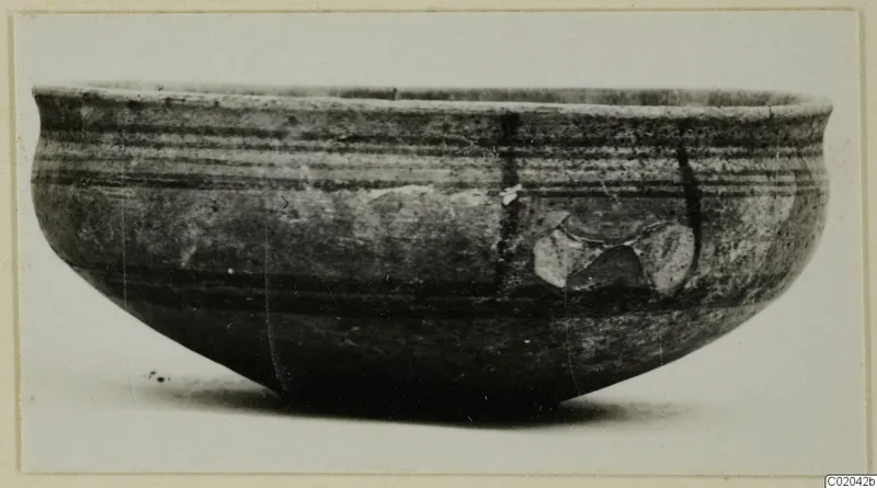 Pottery bowl of Black-on-Red ware, shown from the side against a pale background