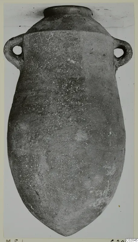 Pottery Plain White IV-V jar from Marion with two loop handles, seen from the front