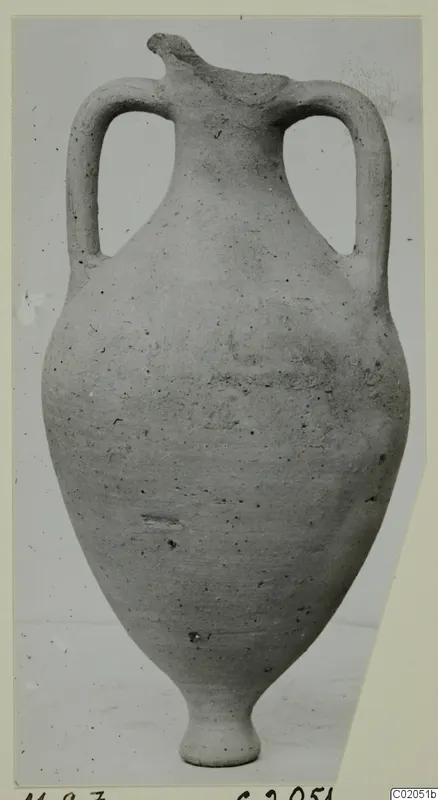 Two-handled pottery vessel with a rounded body and narrow ring foot, Cypro-Hell.I. pottery