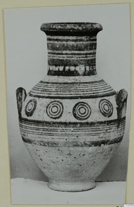 Pottery Amphora-Crater with banded decoration and a row of concentric circles on the body.
