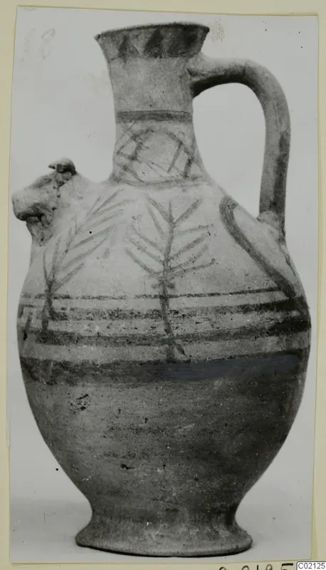 Pottery jug, White Painted VII, from Marion tomb 59, with painted bands and branch motifs
