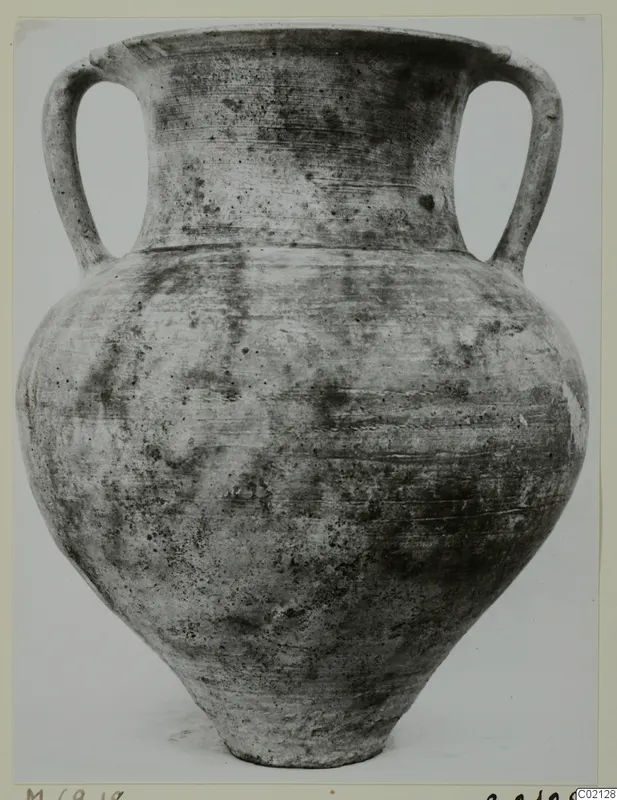 Pottery Plain White I-III amphora with two loop handles, shown upright against a plain grey background