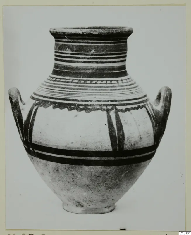 Two-handled jar, Pottery Bichrome V amphora from Marion, with dark bands and wavy line decoration