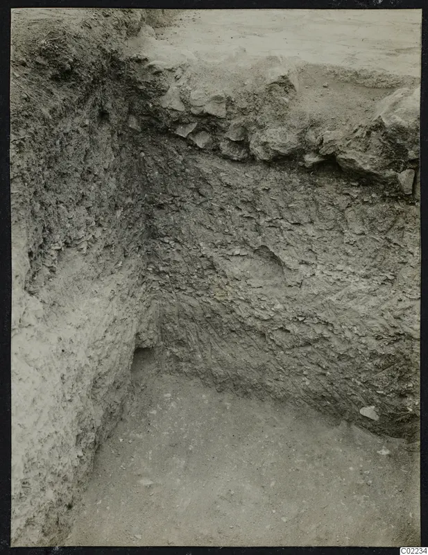 Excavation trench at Ayios Iakovos with stones set in the soil section