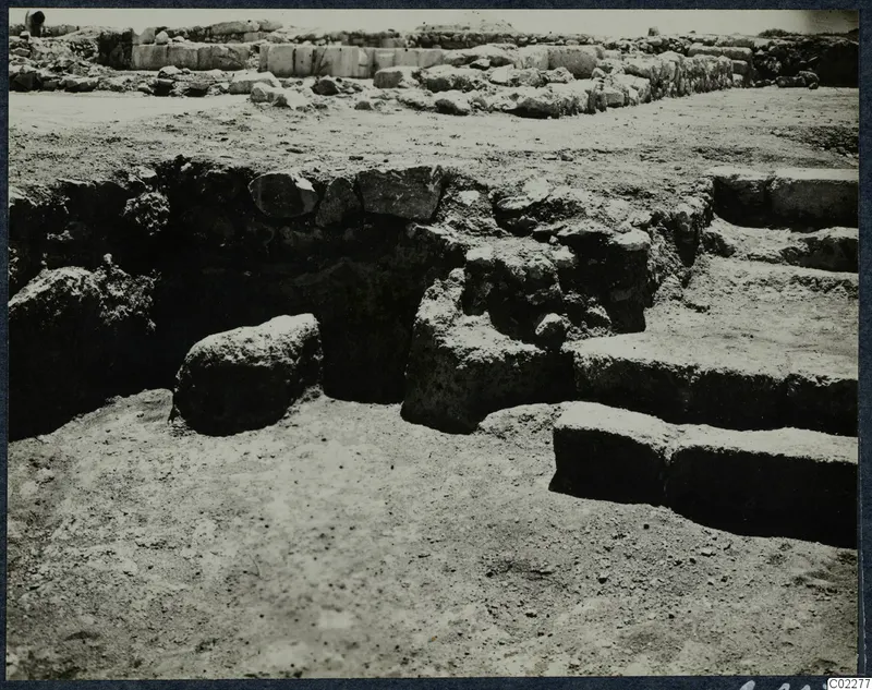 Excavated stone steps and a wall of cut blocks at the palace at Vouni
