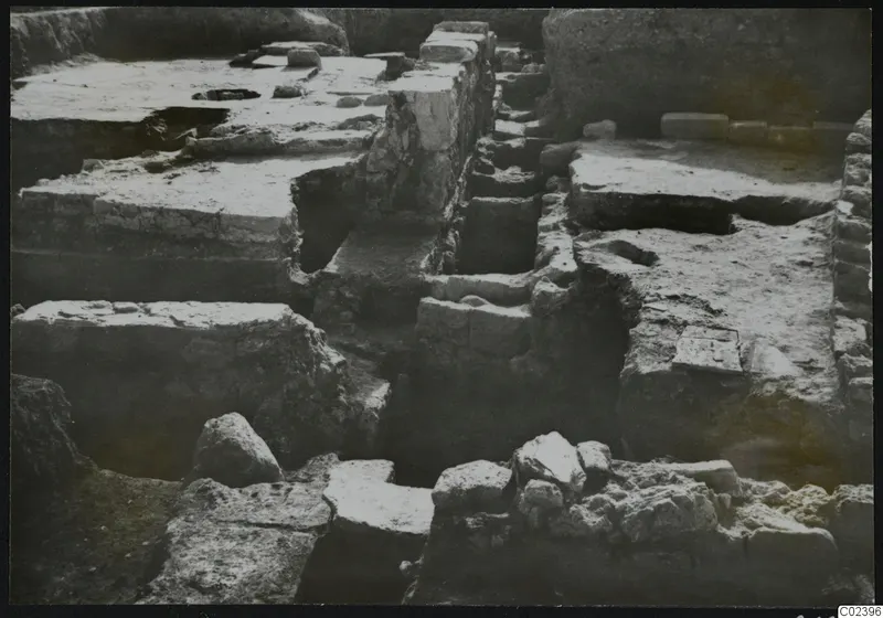 Excavated stone foundations of a temple substructure at Kition, seen from the east.