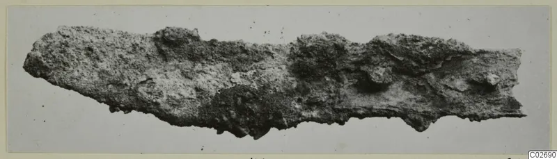 Corroded metal fragment from Marion, lying flat on a pale background