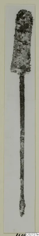 Bronze toilet-requisite from Marion, Tomb 55: a long thin implement with a flat, broadened upper end
