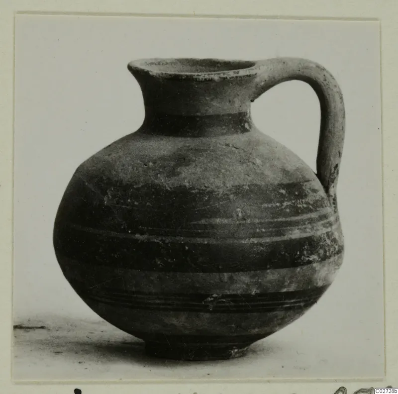 Levanto-Helladic Ware bowl-jar: a round one-handled vessel with dark horizontal bands