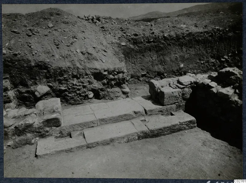 Excavation at Soli, Cholades temples: stone steps of worked blocks cut into a soil bank