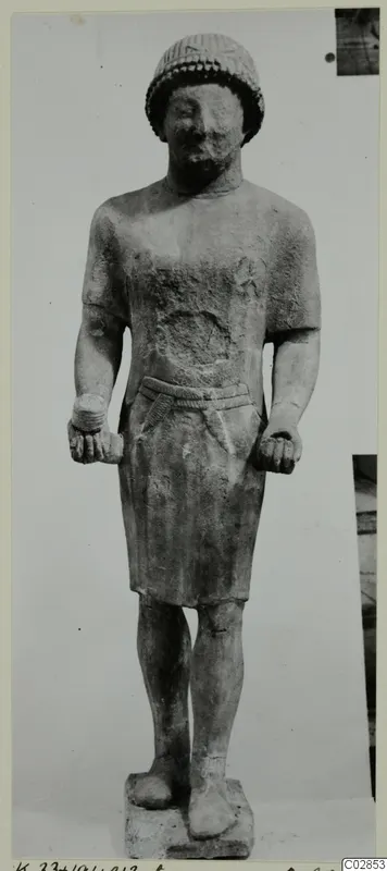 Limestone statue of a standing male figure from Kition, shown full length