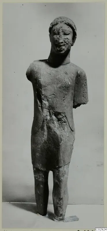 Limestone statue of a standing figure from Kition, with both arms broken off