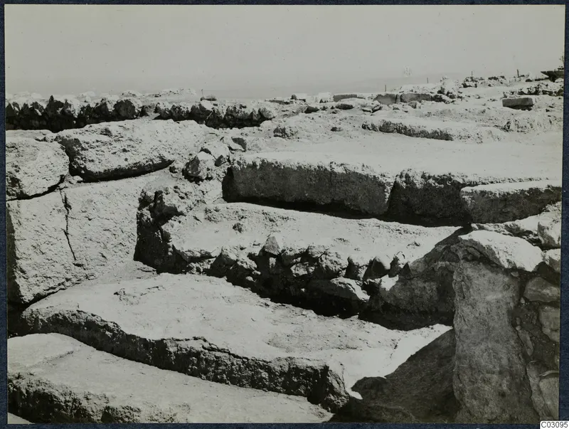 Ruined stone walls and large dressed blocks forming steps at the palace at Vouni