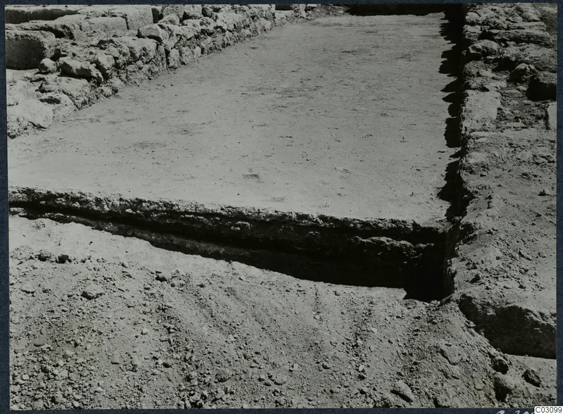 Excavated floor surface at the palace at Vouni, bounded by stone walls on two sides