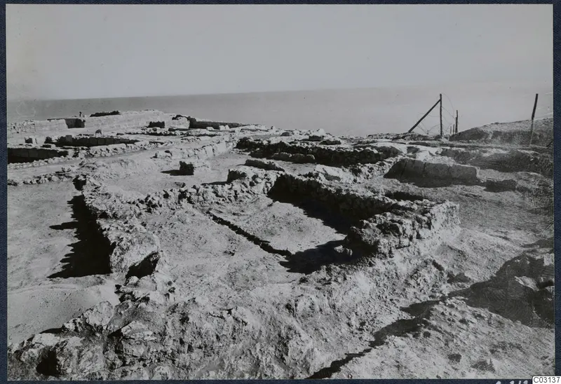 Excavated wall foundations of the palace at Vouni, with the sea beyond