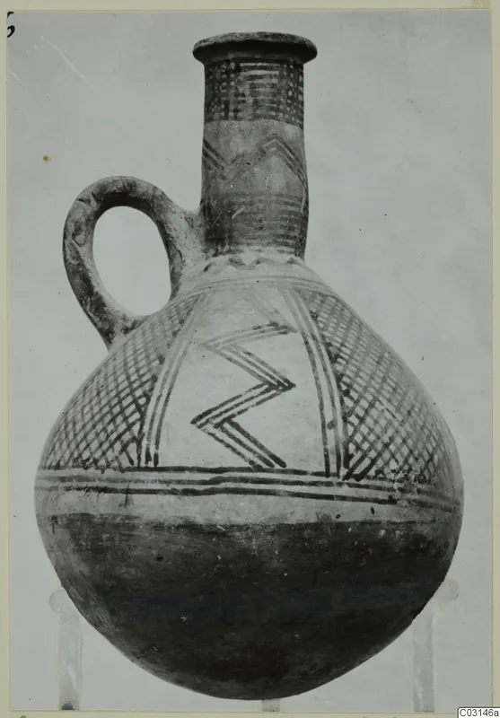 Single-handled jug with a tall neck, painted with zigzags and cross-hatching, from Lapithos