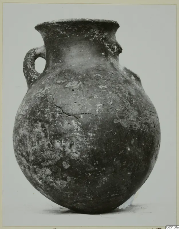 Round-bodied pottery vessel with a single loop handle and flared rim, Red Polished I from Lapithos