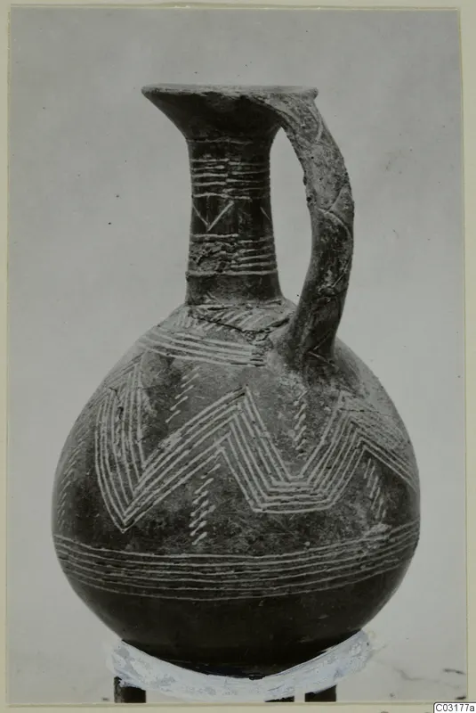 Jug with one handle, a tall neck and pale zigzag and horizontal bands, from Lapithos