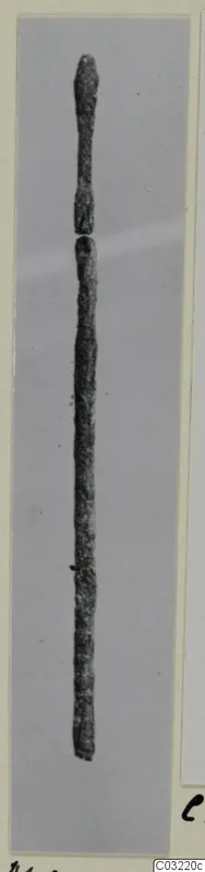 Bronze toilet-requisite: a slender, dark rod with a rounded top end, shown upright