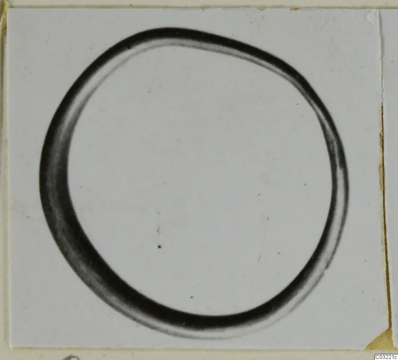 Closed ring with a thick, rounded section, photographed on a light card mount