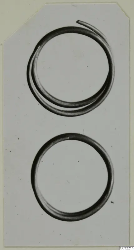 Two metal rings on a pale card: one is a coiled spiral of wire, the other a plain closed hoop.