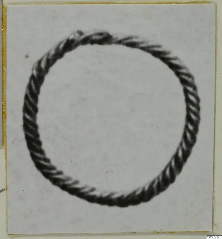 Twisted wire ring photographed on a pale card mount