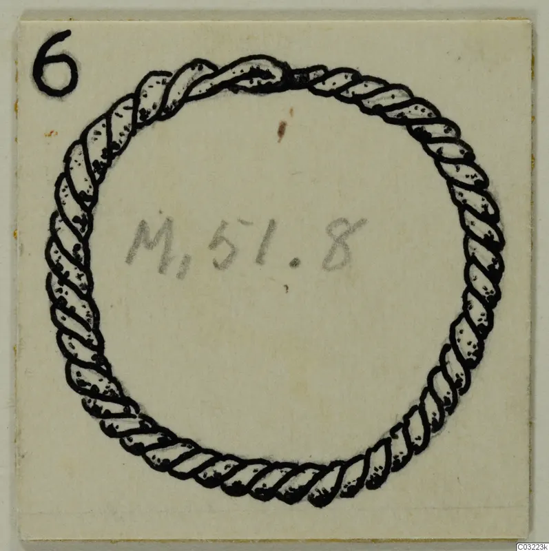 Drawing of a closed ring with a twisted rope pattern, inked on a pale card