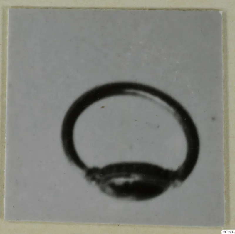 Gold ring with an oval bezel, photographed on a plain grey background