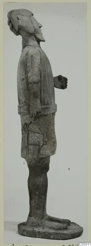Terracotta Proto-Cypriote I standing male figure in side profile, from Ayia Irini