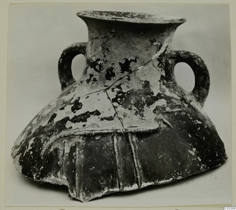 Red Polished II amphora from Lapithos with two loop handles and a flared rim, shown on a plain background