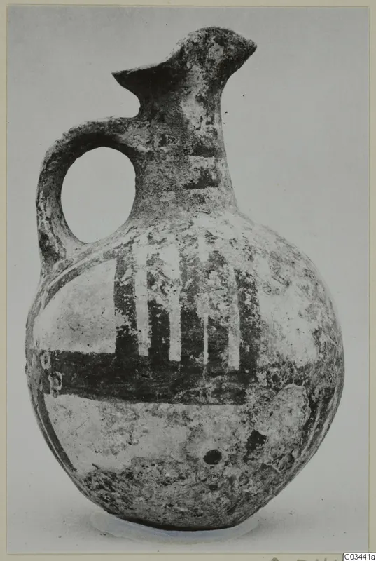White Painted IV-V jug from Enkomi with a loop handle and dark painted bands