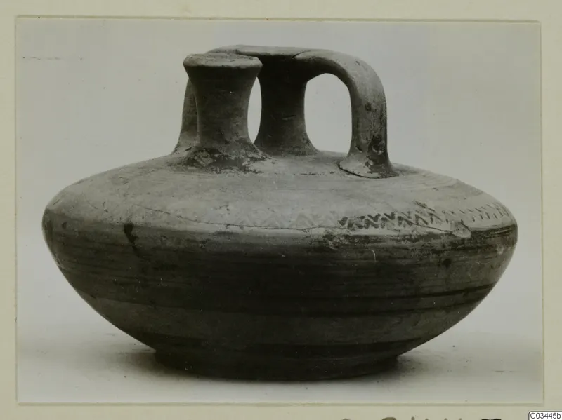Pottery Levanto-Helladic Ware bowl-jar from Enkomi, with two short necks, a strap handle and a band of pattern on the shoulder