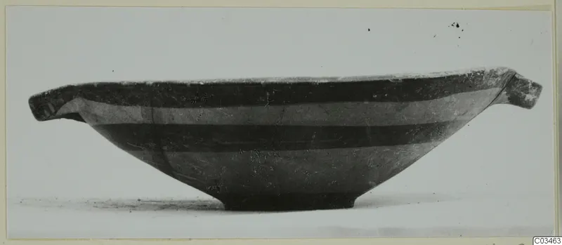 Bowl-jar of Levanto-Helladic ware with dark painted bands and a projection at each side of the rim, from Enkomi