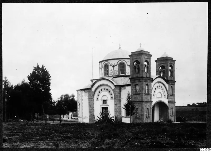 Ayia Faneromeni, the new church at Kition, with a central dome and two bell towers topped by crosses.