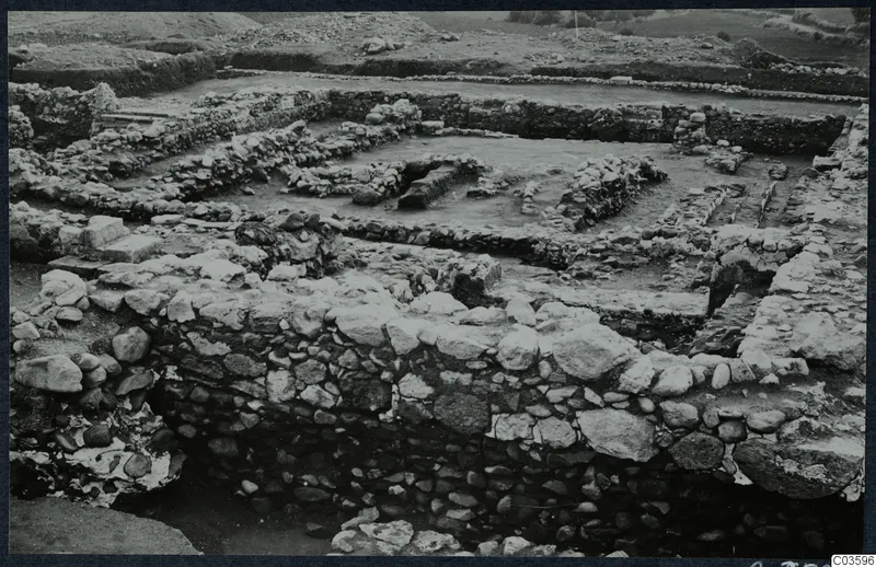 Excavated stone walls and foundations at Soli, Cholades temples, seen from above.